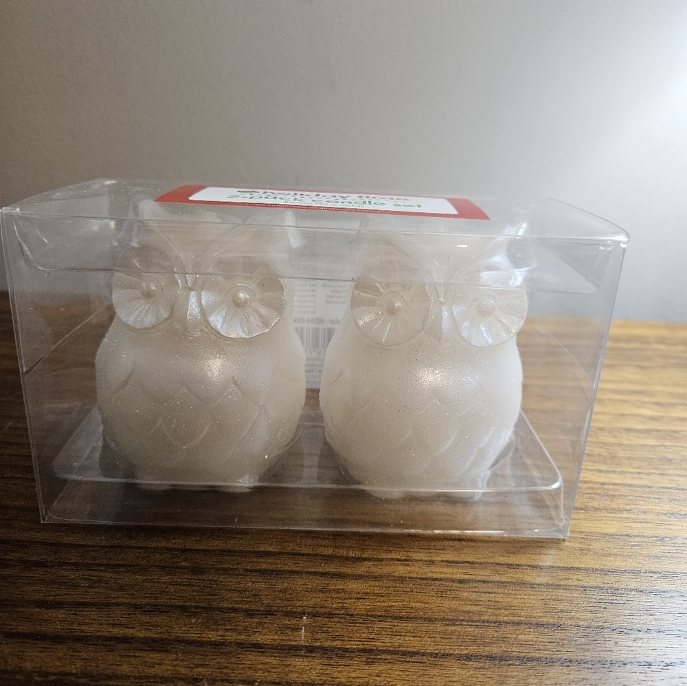 Holiday Time white owl candle set NWT